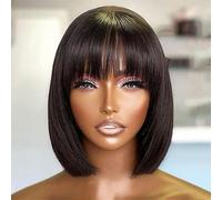 JOEDIR HAIR Bob Peluca de pelo humano con flequillo para mujeres negras, pelucas cortas y negras Bob hechas a máquina (25 cm, 1B)