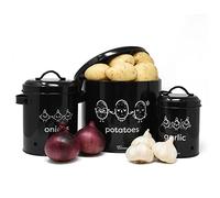joeji's Kitchen Caja para Guardar Patatas Juego de 3,Los potes metálicos del contenedor de alimentos con tapa con circulación de aire de 360° - Guardar patatas y Cebollas