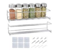 joeji's Kitchen Estanteria especias de dos niveles | Organizador de condimentos para estanteria cocina | Organizador de especias para colgar en la pared, estante de especias plateado