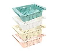 joeji's Kitchen Juego De 2, 4 Cajas De Almacenamiento Y Organización De Cocina Para Nevera, Organizador De Cajón Retráctil Para Nevera, Color Azul Blanco Rosa Y Beige (Juego de 4)