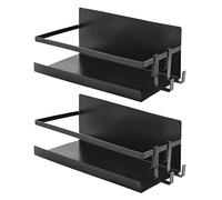 joeji's Kitchen Juego de 2 estante nevera universal y 4 ganchos estanteria especias cocina magnética especiero magnetico de acero recubierto de zinc estante frigorifico organizador especias cocina