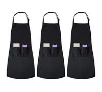 joeji's Kitchen Juego de 3 delantales unisex negros, correa ajustable y delantal de cocina de chef impermeable con 2 bolsillos para hombres y mujeres, delantales de cocina casera