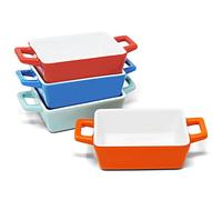 Joeji's Kitchen Juego de 4 Bandejas Horno de Cerámica Cuadrado Pequeñas -Ideal para Platos de Horno - Lasaña Porción para Niños - Mini Cazuelas - Fuentes de Horno - 4 Colores
