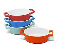 Joeji's Kitchen Juego de 4 bandejas horno de cerámica ovaladas pequeñas Ideal para platos de Horno Lasaña Mini Cazuelas Fuente de horno pequeña en Azul Azul claro/verdoso Rojo Naranja