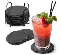 Joeji's Kitchen Juego de 8 Posavasos Negros con Soporte Elegante, duraderos y absorbentes, Proteger mesas y encimeras