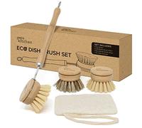 Joeji's Kitchen Juego de cepillos ecológicos de Madera de bambú, Estropajo económico ecológico con Cabezales Intercambiables, Cepillo de Limpieza para Tazas, Platos o Cubiertos