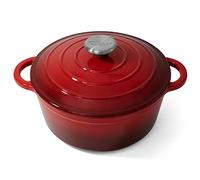 Joeji's Kitchen Olla de hierro fundido rojo con tapa para horno y encimera Cazuela esmaltada antiadherente para cocinar y horno Versátil 2,7 L para guiso asado lento y horneado
