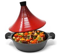 Joeji's Kitchen Olla tajine marroqui induccion de aluminio, tajine electrico base de acero, olla tajine induccion antiadherente de 28 cm, tagine marroqui para cordero, cerdo, aves, pescado