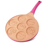 Joeji's Kitchen Sartén para Crepes 7 Huecos 26,5cm - Crepes y Crepes Frigideira - Diseño de Cara Infantil y Divertida - Antiadherente - Todo Tipo de Placas de Cocción e Inducción - Rosa