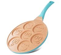 Joeji's Kitchen Sartén Tortitas Sonriente - Antiadherente frigideira panquecas 7 Agujeros Sartén para Crepés de Desayuno para Niños 26 cm - Azul