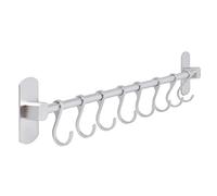 joeji's Kitchen Soporte Utensilios Cocina Adhesivo 40 cm - Barra Colgador Utensilios Cocina con 8 ganchos de Móviles - Porta Utensilios que ahorra espacio, cuelga tazas cocina - Plateado