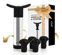 Joeji's Kitchen Tapones para Botella de Vino de acero inoxidable con 4 tapones de silicona - Bomba Ahorrador Bomba del Ahorro del Vacío Wine Saver Bomba de Vino