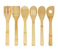 Joeji's Kitchen 6 utensilios de cocina de madera de bambú | 6 utensilios: cuchara de madera, espátula de bambú, espumadera y espátula, cucharada tenedor, espátula con agujero