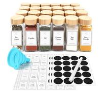 Joejis - Tarros de especias con tapas y etiquetas, juego de 24 recipientes de vidrio de 120 ml, tapa de bambú, solución de almacenamiento de cocina definitiva para especias y hierbas