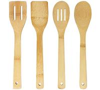 Joeji's Kitchen 4 Utensilios de cocina de madera de bambú Utensilios de cocina madera para cocinar 4 utensilios de bambú resistentes y elegantes Cuchara de Madera Espátula de bambú cuchara ranurada