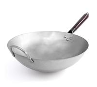 Joejis Wok de Acero al Carbono 35 cm - Fondo Redondo - Mango de Madera Desmontable - Estilo Tradicional Martillado a Mano - Wok Chino Pesado y Resistente - Perfecto para Platos Asiáticos