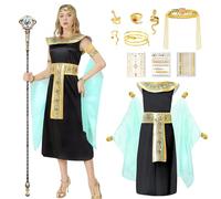 Joellfuner 6PCS Disfraz Egipcia Mujer, Disfraz Cleopatra Mujer, Disfraz Egipcio de Mujer, Disfraces de Egipcios con Diadema Egipcia Pulsera Serpientes Anillo (Negro, M)
