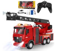 Joellfuner Camion Bomberos Juguete, Camión de Bomberos Grande Teledirigido Juguetes con Escalera de Rescate Extensible, Luces, Regalo de cumpleaños para Niños y Niñas (15 Canales)