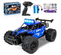 Joellfuner Coche Teledirigido para Niños, 2.4Ghz 1:16 Carro telecomandado con Cuatro Colores luz LED, 2WD 20KM/H Offroad Monster RC Truck con Marchas Altas y Bajas, RC Coche para de 3+ años (Azul)