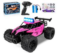 Joellfuner Coche Teledirigido para Niños, 2.4Ghz 1:16 Carro telecomandado con Cuatro Colores luz LED, 2WD 20KM/H Offroad Monster RC Truck con Marchas Altas y Bajas, RC Coche para de 3+ años (Rosa)