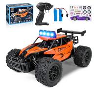 Joellfuner Coche Teledirigido para Niños, 2.4Ghz 1:16 Carro telecomandado con Cuatro Colores luz LED, 2WD 20KM/H Offroad Monster RC Truck con Marchas Altas y Bajas, RC Coche para de 3+ años (Naranja)