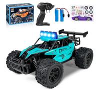 Joellfuner Coche Teledirigido para Niños, 2.4Ghz 1:16 Carro telecomandado con Cuatro Colores luz LED, 2WD 20KM/H Offroad Monster RC Truck con Marchas Altas y Bajas, RC Coche para de 3+ años (Cian)
