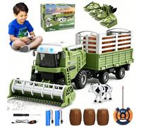Joellfuner Cosechadora Teledirigida, Tractor Teledirigido para Niños, Tractor de Cosecha 2,4 GHz, Tractors de Cosechadora de Granja RC con Remolques y Vaca, Granja Juguete Regalo para Niños de 4+ años