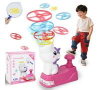 Joellfuner Disco Volador para Niños, Lanzador de Disco Volador, Juguetes de Hélice para Exterior, Flying Disc Launcher con 36 Piezas Platillos Voladores, para Niños a Partir de 3 Años (Rosa)