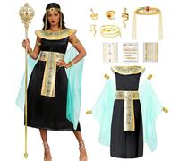 Joellfuner Disfraz de Cleopatra de 6 piezas para mujer, disfraz de Cleopatra para mujer con tiara, pulsera de serpiente y anillo, disfraz de carnaval para mujer, para carnaval, cosplay, fiestas de
