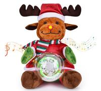 Joellfuner Peluches De Peluche De Alce Navideño, Ciervo De Alce con Grabación De Decoración Navideña, Música LED Luminosa, Baile De Canto, Regalo para Niños Fiesta De Navidad (Alce - A)