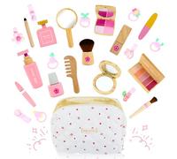 Joellfuner Set Maquillaje de Madera Niña, Kit Maquillaje Niña, Juguete de Madera con Gomas Pelo, Clips Pelo y Tatuajes Niñas, Bolso de Cosméticos, Cumpleaños Regalo, para Niñas 3 4 5 6 7 Años