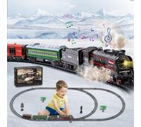 Joellfuner Tren Electrico Juguete Niños, Electrico Trenes de Navidad, Clasico Tren de Juguete con Vapor, Luces y Sonidos, Decoración de Navidad Regalos de Cumpleaños (Pulsadores)