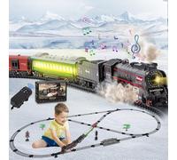 Joellfuner Tren Electrico Juguete Niños, Electrico Trenes de Navidad, Clasico Tren de Juguete con Vapor, Luces y Sonidos, Conjunto de Vías Decoración de Navidad Regalos de Cumpleaños