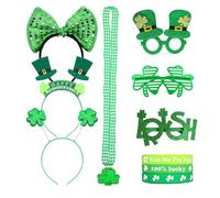 JOERBABU Diadema, diadema de trébol para mujer, con brazaletes, collar de cuentas y gafas, disfraz de festival para actuaciones de cosplay