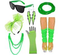 JOERBABU Diadema para el pelo, aretes de los años 80, calentadores de piernas, diadema para carnavales, celebraciones festivas, collar de cuentas de los años 80 con encaje