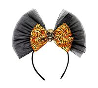 JOERBABU Diadema para el pelo, delicada diadema elegante con lazo, decoración de calavera, aro para el pelo con patrón de telaraña, diadema para fiesta de Halloween para mujer