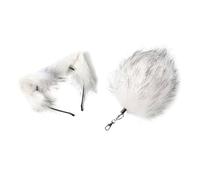 JOERBABU Juego de 2 llaveros con colgante de cola de animal y aro de oreja de animal para el pelo, llavero con dije de bolso, disfraz de animal