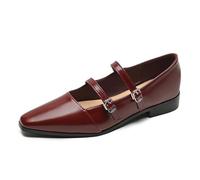 JOEupin Mary Jane - Zapatos planos de ballet para mujer, zapatos planos elegantes y cómodos para mujer, correa ajustable, zapatos Mary Jane, Borgoña, 35.5 EU