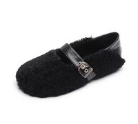 JOEupin Zapatos Mary Jane de invierno para mujer, con correa al tobillo, para interiores y exteriores, para oficina, dormitorio, zapatos casuales, Negro, 39.5 EU