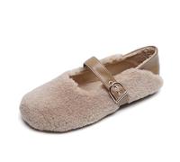 JOEupin Zapatos Mary Jane de invierno para mujer, con correa al tobillo, para interiores y exteriores, para oficina, dormitorio, zapatos casuales, Caqui, 35.5 EU