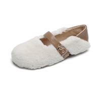 JOEupin Zapatos Mary Jane de invierno para mujer, con correa al tobillo, para interiores y exteriores, para oficina, dormitorio, zapatos casuales, Beige, 37.5 EU