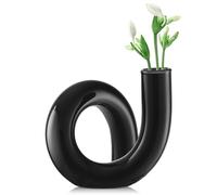 Joeyan 12CM Florero Pequeño de Vidrio, Negro Jarrones de Cristal para Centros de Mesa Modernos para na Sola Flor y Flores Secas Decorativo Geométrico el Hogar,Sala de Estar,Oficina,Jarrón Abstracto
