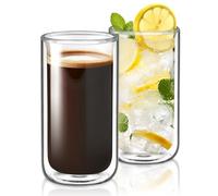 Joeyan 2 * 360ml Tazas de Café de Cristal, Vasos de Doble Pared Transparente, Tazas de Vidrio Borosilicato Resistente Al Calor para Leche Té Latte Macchiato y Helado Bebidas Calientes Frías o Postres