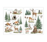 Joeyan 2 Hojas Grandes Transfer para Muebles y Manualidades,Pegatinas Furniture Decals con Animales del Bosque con Pino,Calcomanías Hogar,DIY Regalos,Stickers para Madera Cerámica Vidrio Metal,40x28cm