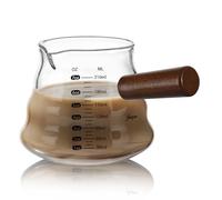 Joeyan 210ml Vaso Medidor de Vidrio Borosilicato,7oz Taza de Café Ondulada,Jarra para Leche Clara con Mango de Madera y Pico Vertedor,Taza de Expresso con Escala,Pequeña Measuring Cup,Accesorio de Bar