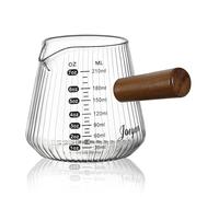 Joeyan 210ml Vaso Medidor de Vidrio Borosilicato, 7oz Taza de Expresso Estilo Origami con Escala, Pequeña Jarra para Leche con Mango de Madera y Pico Vertedor, Mini Measuring Cup para Café, Claro