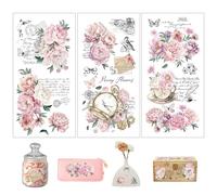 Joeyan 3 Hojas Flores Transfer para Manualidades, Muebles Pegatinas de Vintage Rosas y Letras, Calcomanías DIY Álbum de Fotos Scrapbooking Trabajos Decals, Furniture Stickers en Madera Vidrio,15x30cm