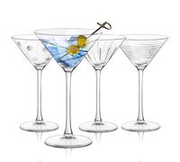 Joeyan 320ml Copas de Martini Grabadas, Juego de 4 Copas de Cóctel de Cristal Soplado a Mano, Copas de Gin Tonic para Espresso Martini, Cosmopolitan y Gimlet,Navideñas Regalos, Apto para lavavajillas