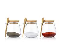 Joeyan 350ml Tarro de Vidrio con Tapa y Cuchara de Madera - Juego de 3 Botes de Condimento Herméticos - Tarro De Almacenamiento para Especias, Sal, Azúcar, Mermelada