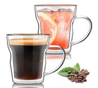 Joeyan 360ml Vasos Doble Pared Cristal con Asa, Juego de 2, Vasos para Latte Macchiato con Mango, Taza de Café con Leche de Vidrio de Borosilicato, Coffee Mug Térmicos para Té,Cappuccino,Cerveza,Sidra